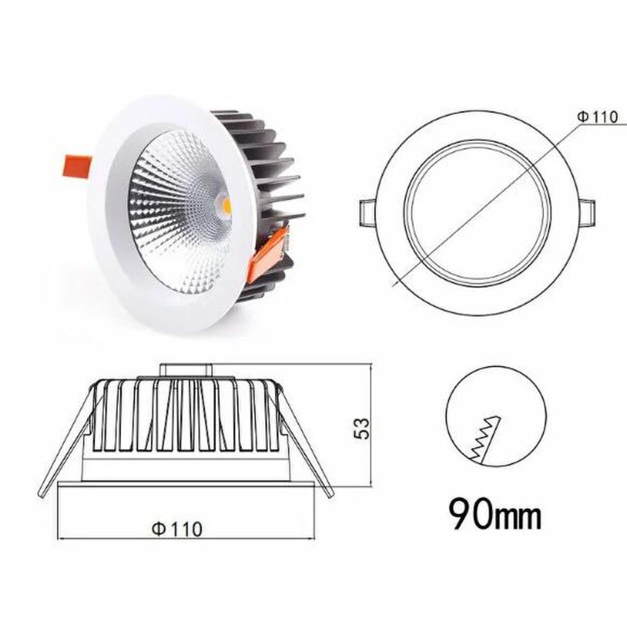 LED Downlight 15W reflector 90° 3000K