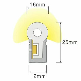 Silicone Neon Flex Side View 12x25mm 10W/m 2700K