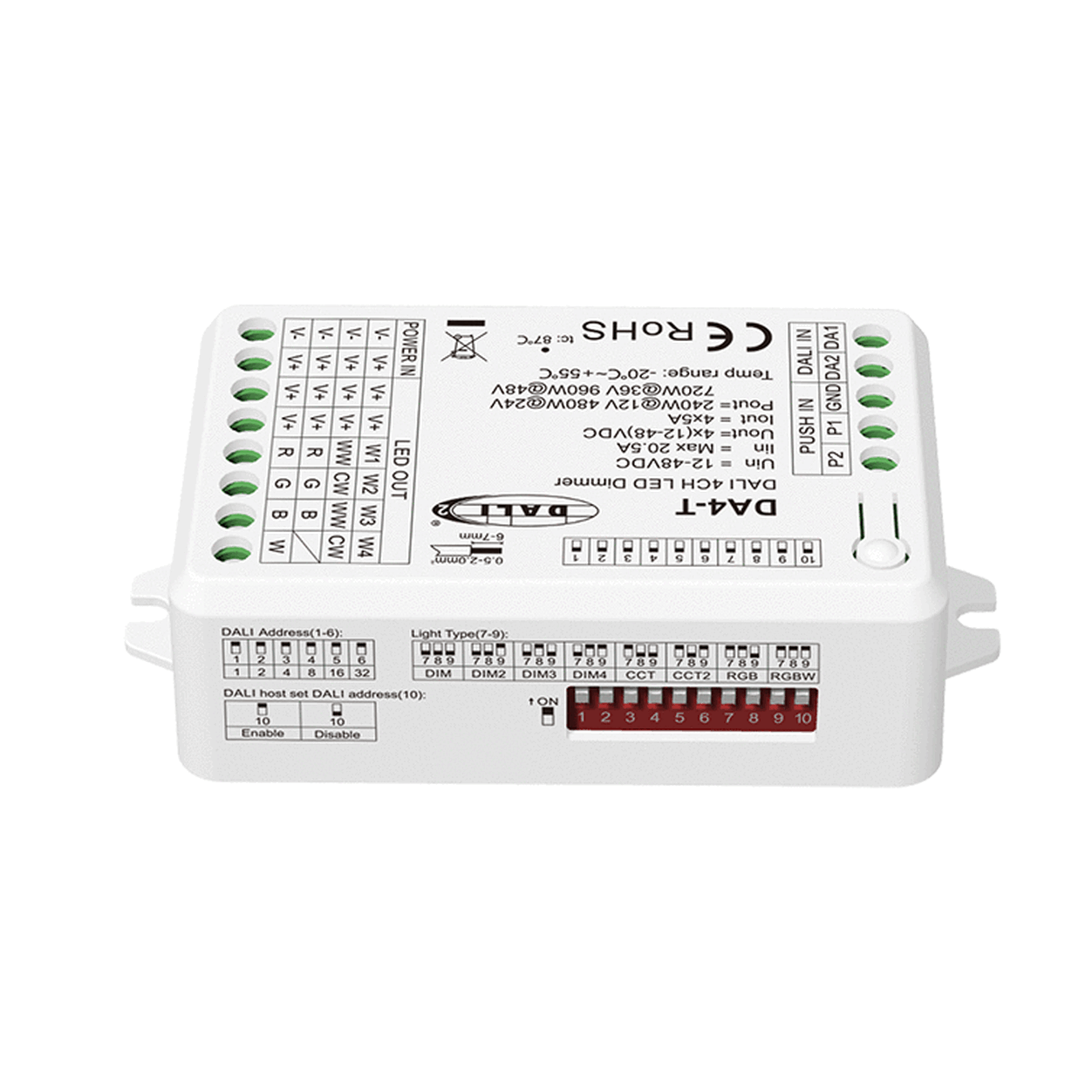 4CH*5A 12-48V CV DALI LED Dimmer (DT6/DT8）