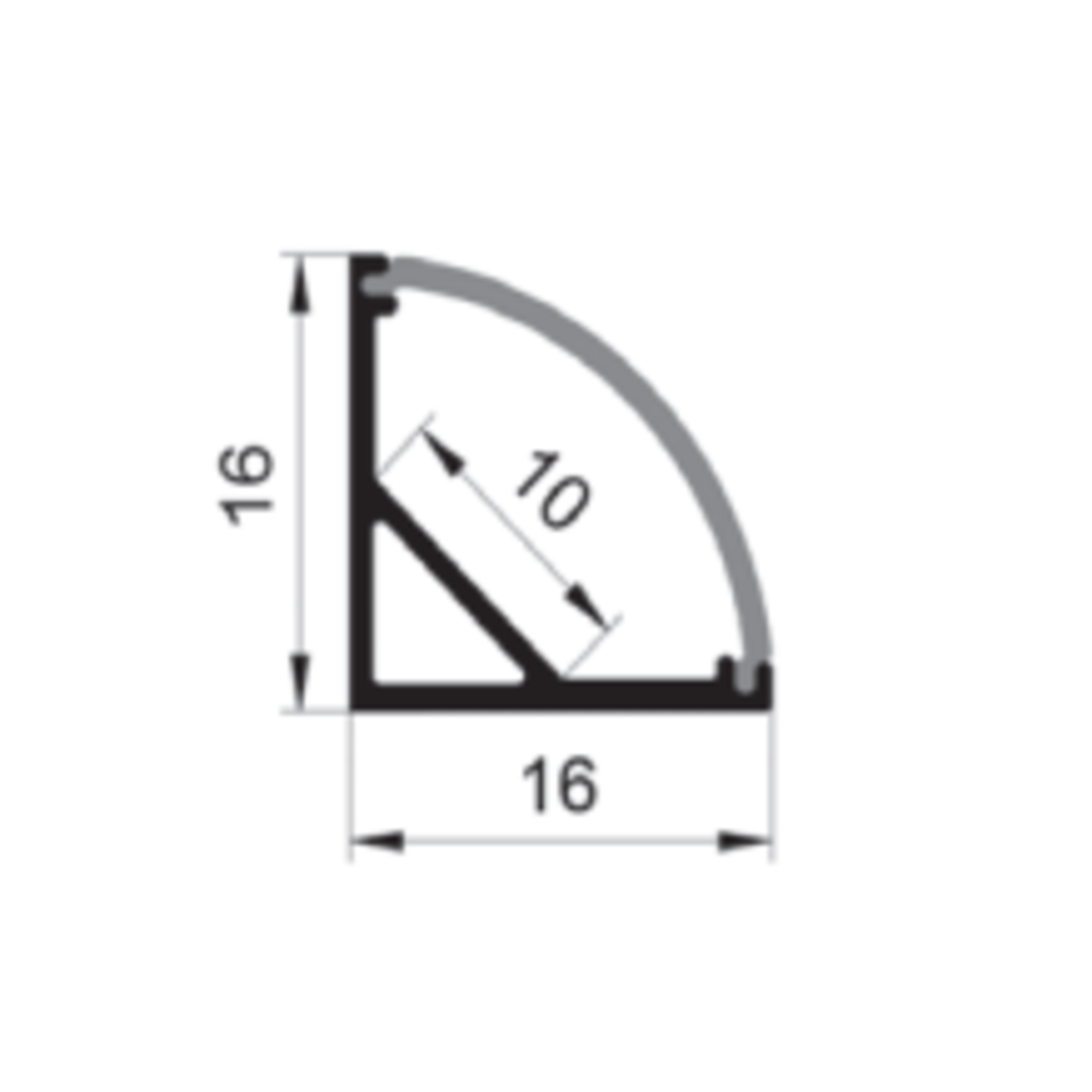 Alu. Profile Corner Set: LC-B1616 2m Black