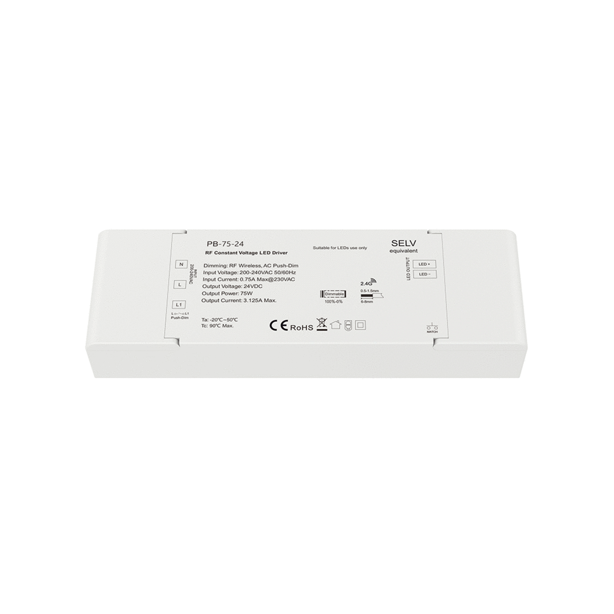 RF Dimmable CV LED Driver 24V 75W