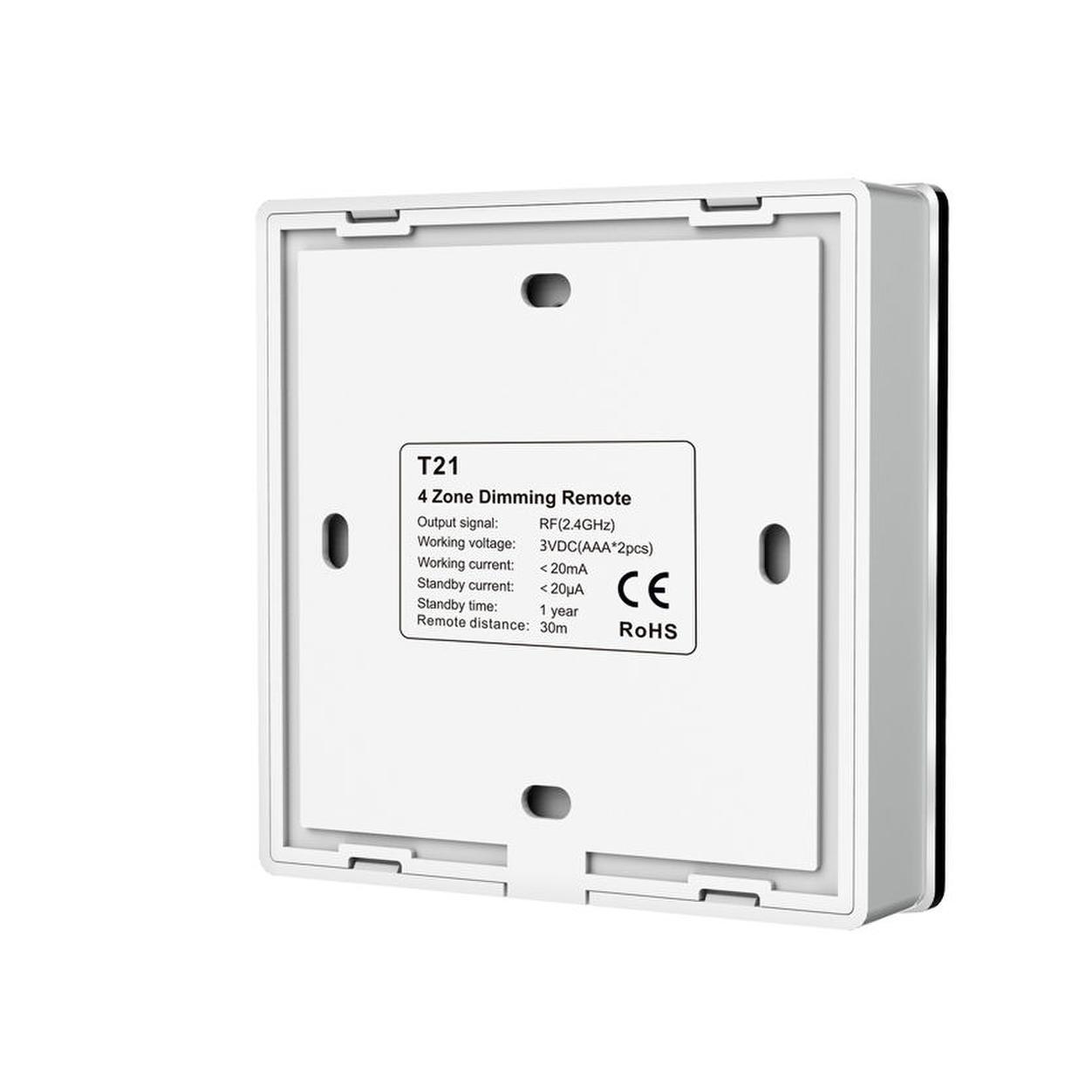 4 Zone Wall mounted RF Dim. Remote Control with 2xAAA Battery Black