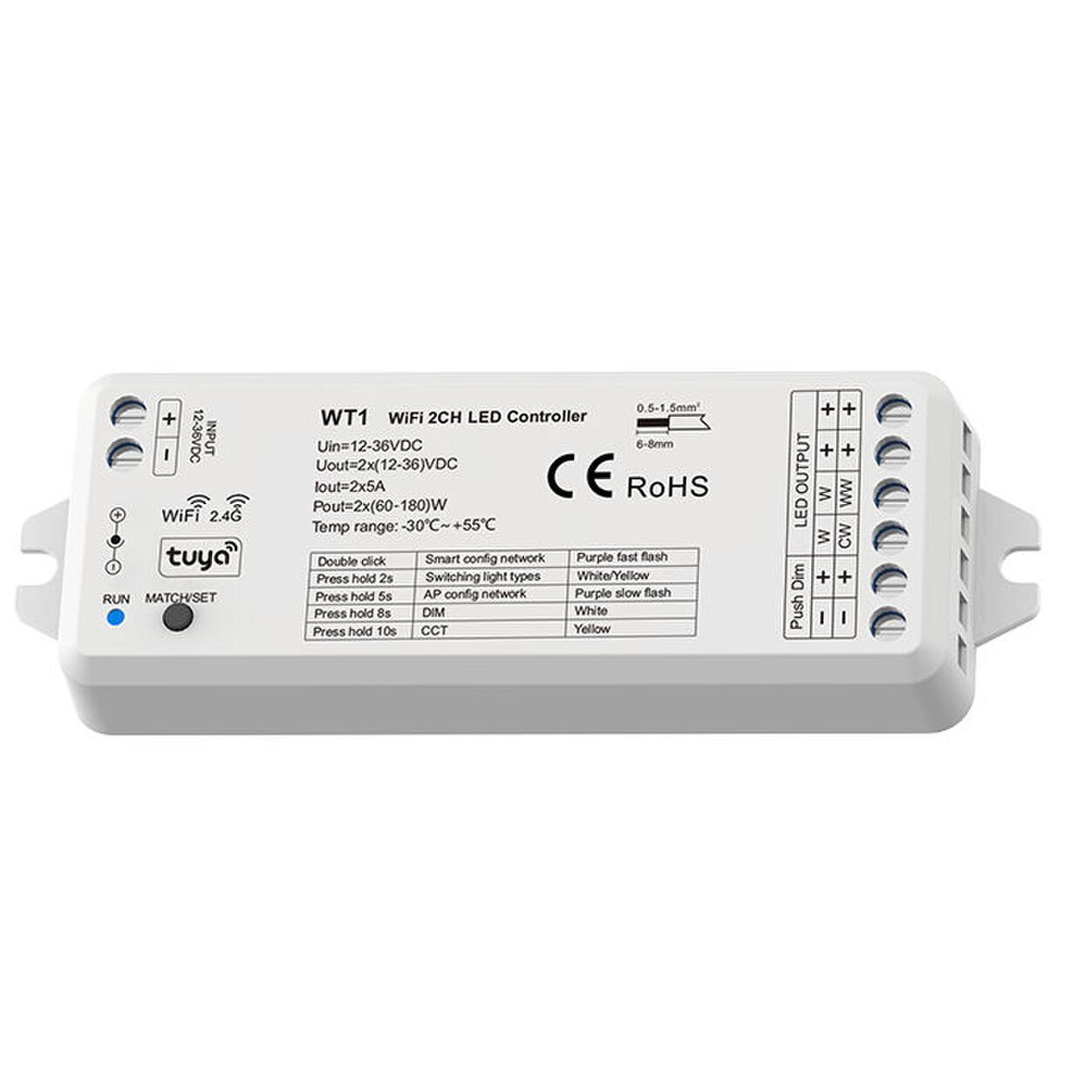 2CH*5A 12-24VDC WiFi & RF DIM & CCT  Controller 