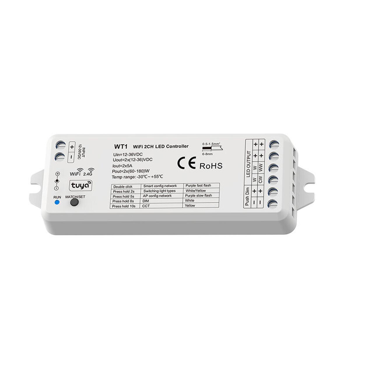 2CH*5A 12-24VDC WiFi & RF DIM & CCT  Controller 