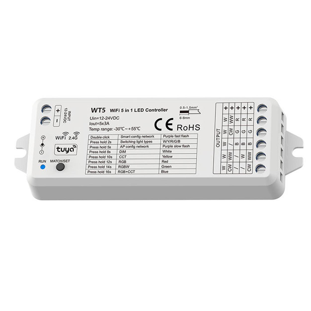 5CH*3A 12-36VDC WiFi & RF RGB / RGB+W or RGBW+CCT Color Controller 